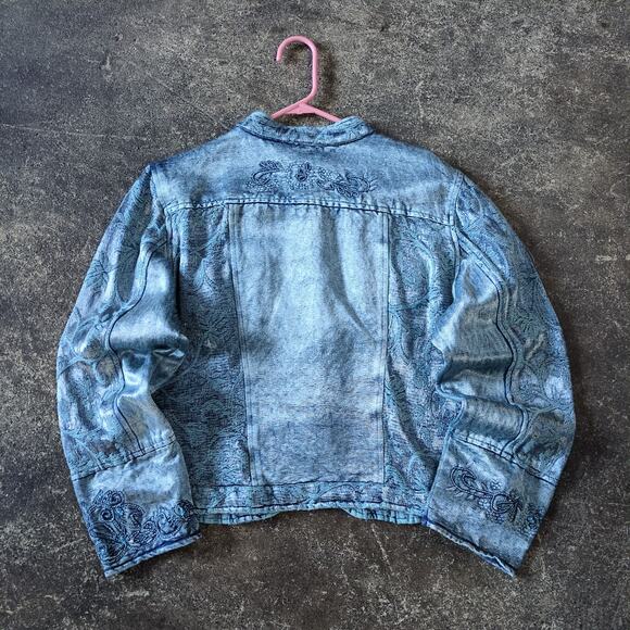 Vintage Bellissima Blazer Jacket Womens L Blue Floral Rayon Embroidered Coat - Picture 3 of 7